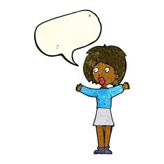 cartoon worried woman with speech bubble N20