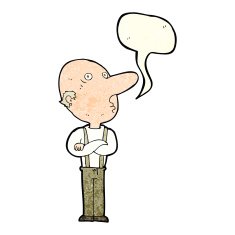 cartoon old man with folded arms speech bubble N3
