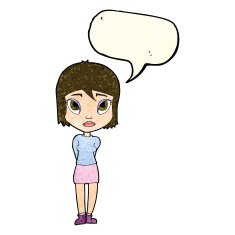 cartoon shy girl with speech bubble N3