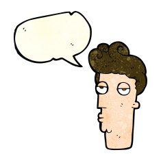 cartoon bored man's face with speech bubble N4