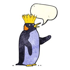 cartoon emperor penguin waving with speech bubble N2