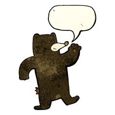 cartoon waving black bear with speech bubble N13