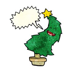cartoon dancing christmas tree with speech bubble N7