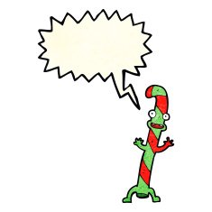 cartoon dancing christmas candy cane with speech bubble N6
