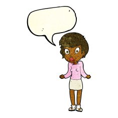 cartoon woman shrugging shoulders with speech bubble N131
