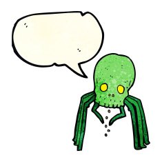 cartoon spooky skull spider with speech bubble N4