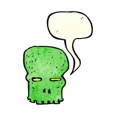 cartoon spooky skull with speech bubble N38