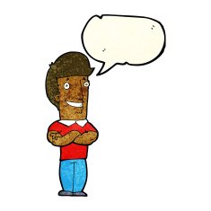 cartoon man with folded arms grinning speech bubble N3