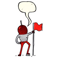cartoon astronaut planting flag with speech bubble N3