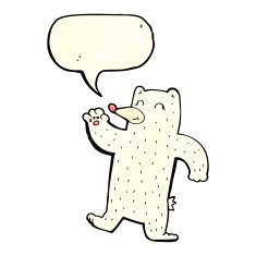 cartoon waving polar bear with speech bubble N14
