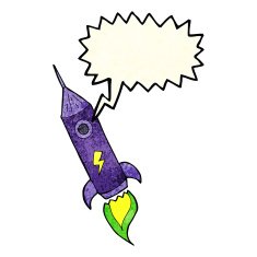 cartoon space rocket with speech bubble N6