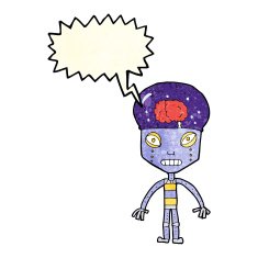 cartoon weird robot with speech bubble N3