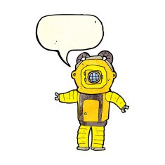 cartoon deep sea diver with speech bubble N8