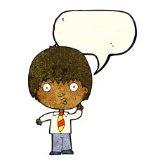cartoon school boy answering question with speech bubble N14