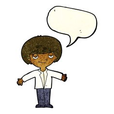 cartoon smug boy with speech bubble N3