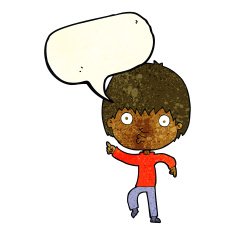 cartoon impressed boy pointing with speech bubble N3