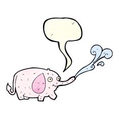 cartoon funny little elephant squirting water with speech bubble N2