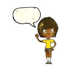 cartoon pretty girl waving with speech bubble N8