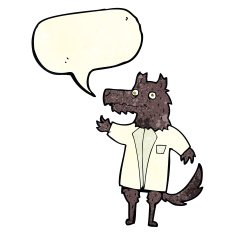 cartoon wolf businessman with speech bubble N2
