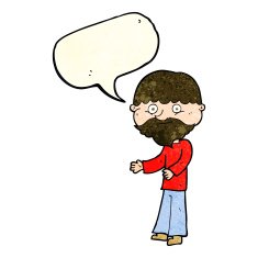 cartoon happy bearded man with speech bubble N3