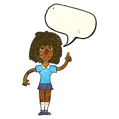 cartoon tough woman with idea speech bubble N3