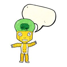 cartoon future robot with speech bubble N3