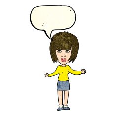 cartoon woman shrugging shoulders with speech bubble N133