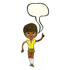 cartoon pretty woman with idea speech bubble N18