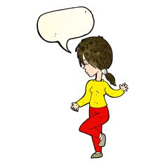 cartoon girl dancing with speech bubble N4