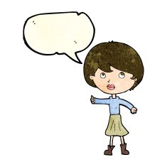 cartoon woman asking question with speech bubble N9