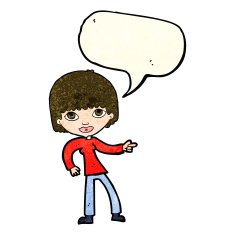 cartoon woman pointing with speech bubble N55
