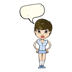 cartoon annoyed girl with speech bubble N5