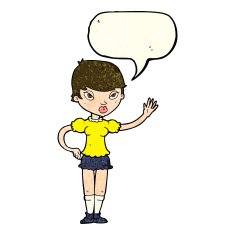 cartoon woman waving with speech bubble N81