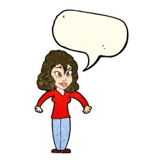 cartoon woman shrugging shoulders with speech bubble N135