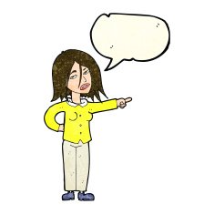 cartoon woman pointing with speech bubble N56