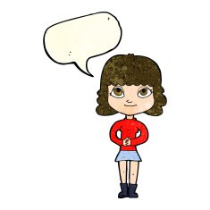 cartoon happy woman with speech bubble N64