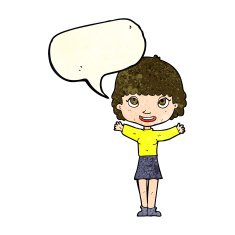 cartoon woman waving with speech bubble N83