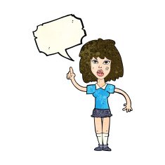 cartoon tough woman with idea speech bubble N4