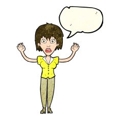 cartoon woman stressing out with speech bubble N5