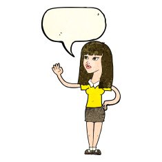 cartoon pretty woman waving with speech bubble N28