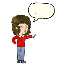 cartoon woman pointing with speech bubble N57