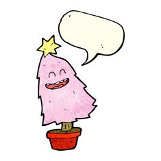 cartoon dancing christmas tree with speech bubble N8