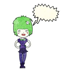 cartoon happy vampire girl with speech bubble N13