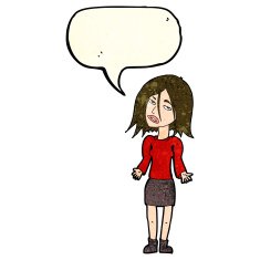 cartoon woman shrugging shoulders with speech bubble N136