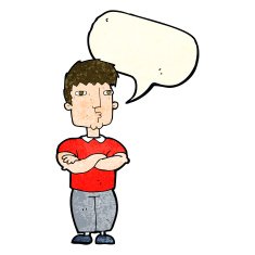 cartoon man with crossed arms speech bubble N8