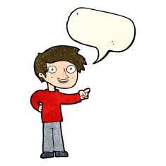 cartoon man pointing with speech bubble N51