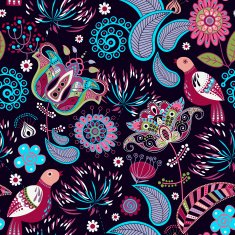 Floral seamless pattern with birds