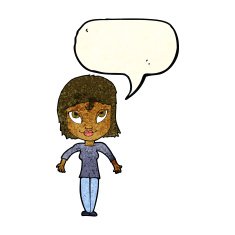 cartoon girl shrugging shoulders with speech bubble N9
