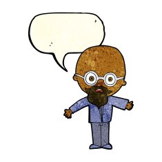 cartoon genius scientist with speech bubble N3