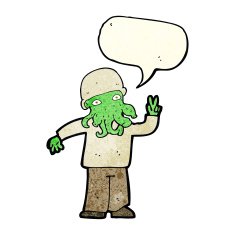 cartoon cool alien with speech bubble N3
